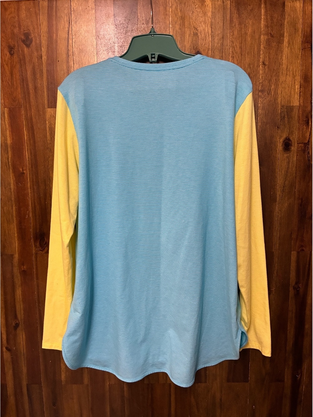 Lands’ End Blue Yellow Colorblock Long Sleeve Top L 14-16 Coastal Preppy - Picture 2 of 10